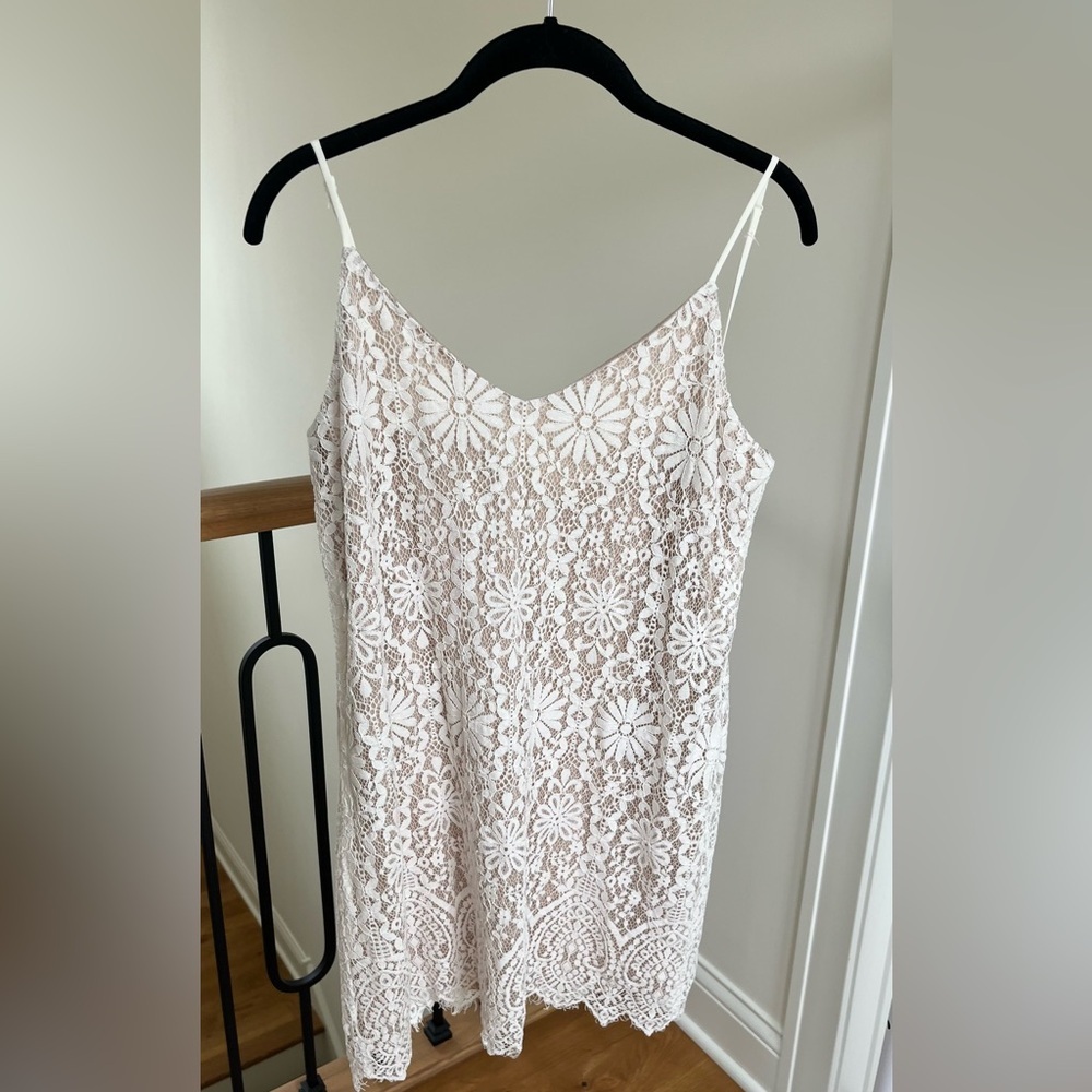 White Lace Mini Dress with Spaghetti Straps